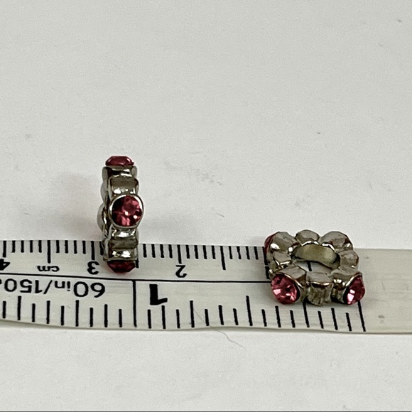 Set of Two Pink Rhinestone Silver Tone Charm Spacers - Picture 4 of 8